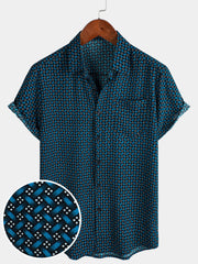 Men's Blue Casual Holiday Summer Short Sleeve Button Up Shirt