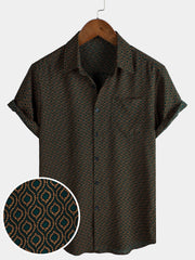 Men's Casual Holiday Short Sleeve Button Up Retro Shirt