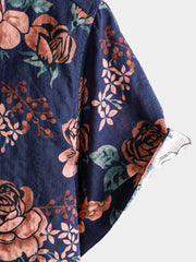 Men's Floral Retro Navy Blue Summer Holiday Short Sleeve Shirt