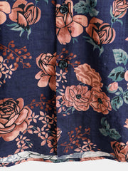 Men's Floral Retro Navy Blue Summer Holiday Short Sleeve Shirt