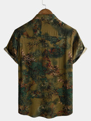 Men's Rayon Botanical Landscape Print Vacation Short Sleeve Shirt