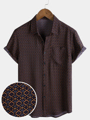 Men's Geometric Print Bohemian Casual Short Sleeve Shirt