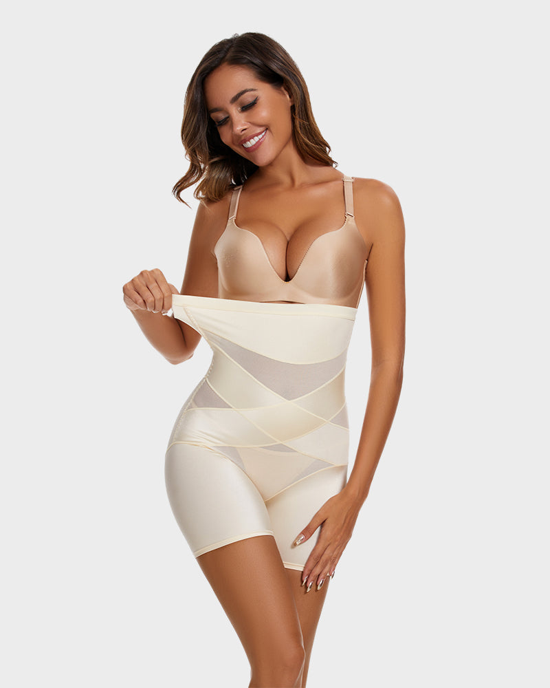 High Waist Cross Compression Mid-Thigh Shaping Shorts（2pcs ） - view 10