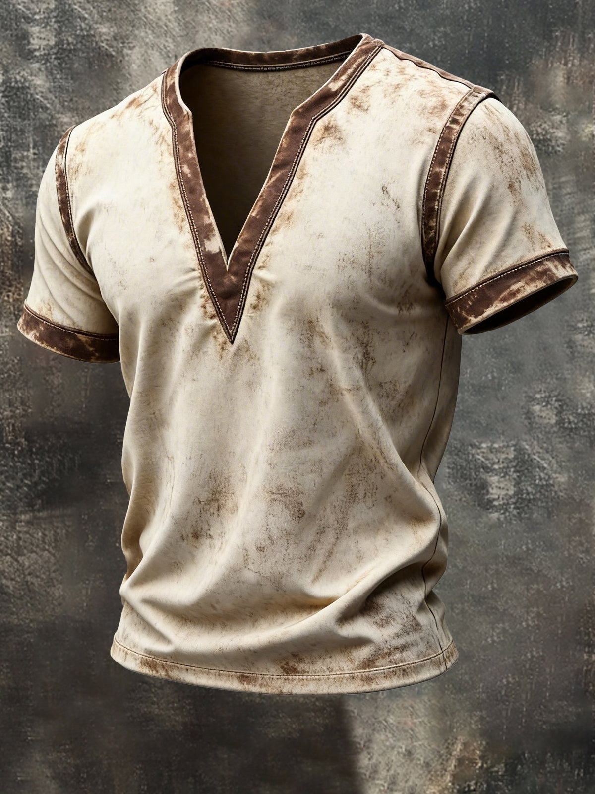 Men's Retro Contrast V-Neck Short Sleeve T-Shirt