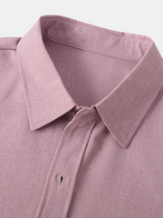 Men's Pink Breathable Solid Color Cotton Button Up Casual Short Sleeve Shirt
