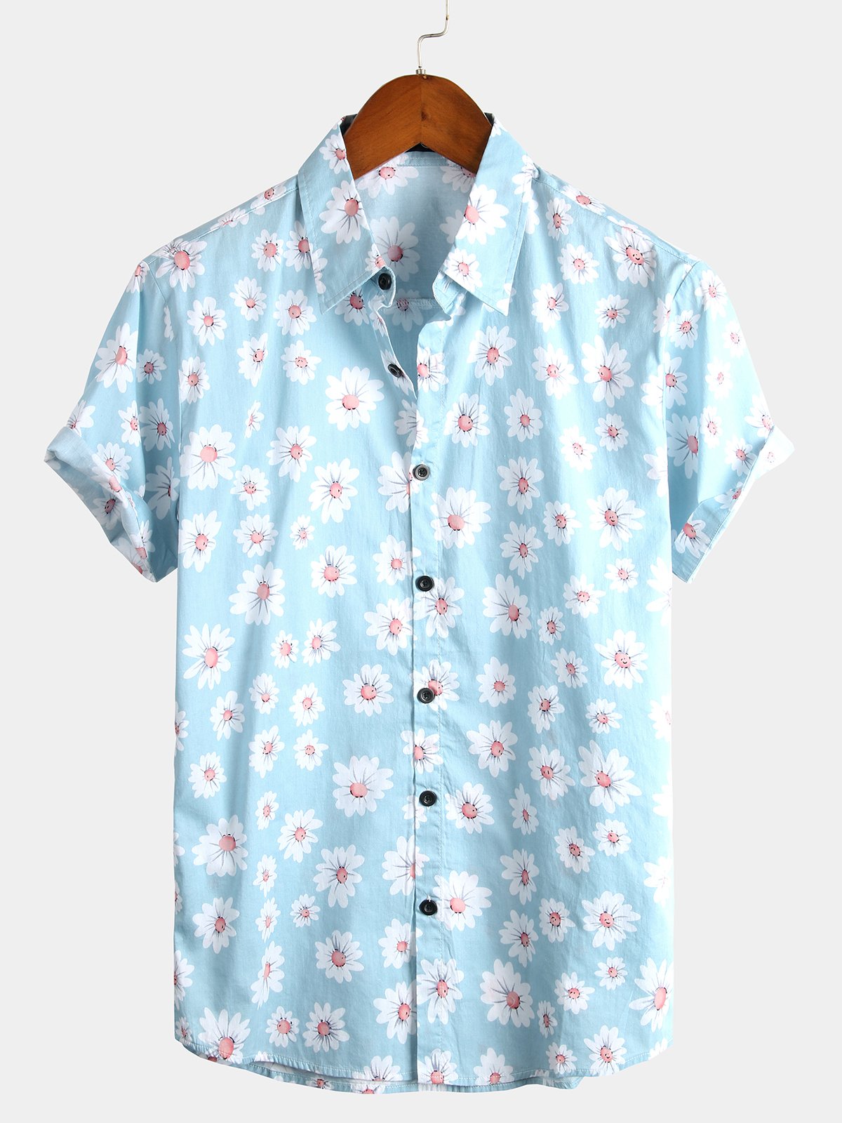 Men's Floral Daisy Print Tropical Hawaiian Cotton Flower Shirt