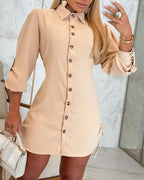 Long Sleeve Button Down Drawstring Shirt Dress - view 29