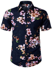 Men's Flower Print Cotton Hawaiian Short Sleeve Shirt