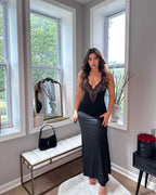 Deep-V Lace High-Slit Maxi Dress with Built-In Shapewear - view 6