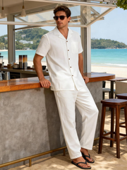 Men's Co-ords Summer Casual Cuban Guayabera Shirt and Pants Set