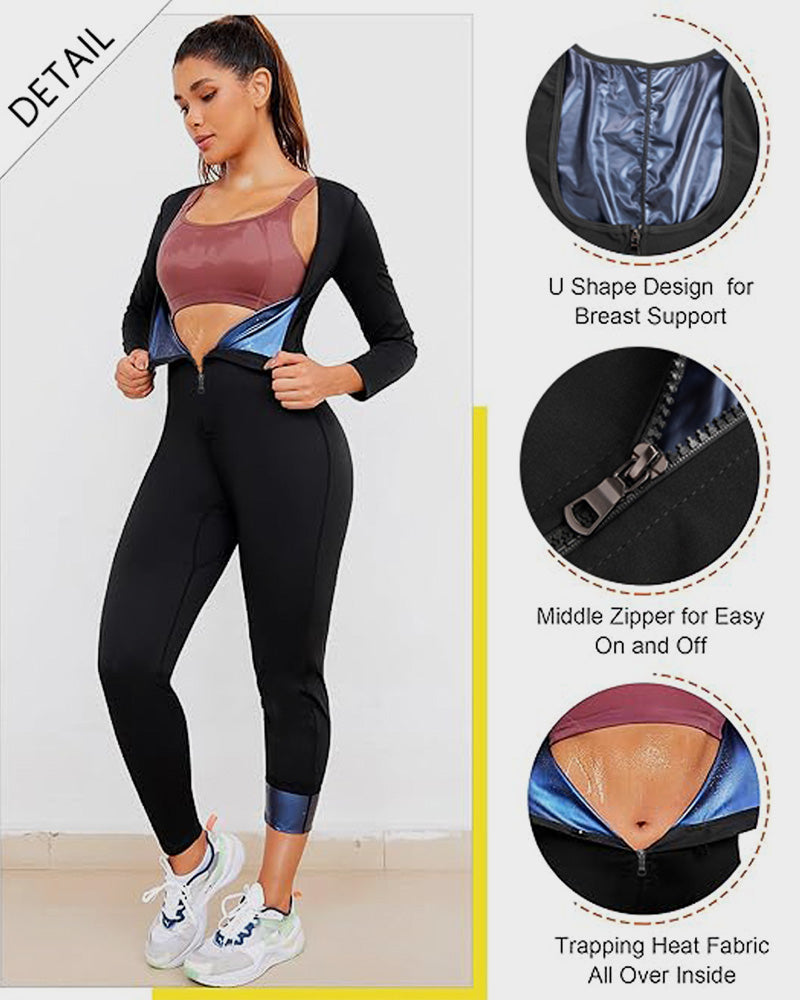 Open Bust Front Zipper Full Body Sauna Jumpsuit - view 5