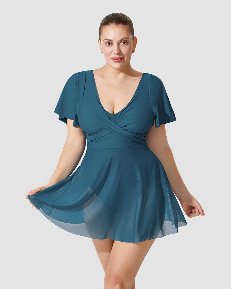 Plus Size Full Coverage Ruffle Swimdress - view 11