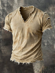 Men's Retro Pure Cotton Washed Casual V-Neck Short-Sleeve Top