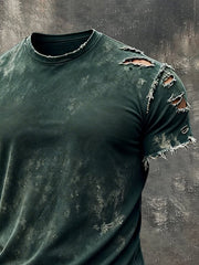 Men'S Vintage Distressed Soft Ripped Frayed Round Neck Short-Sleeved Top