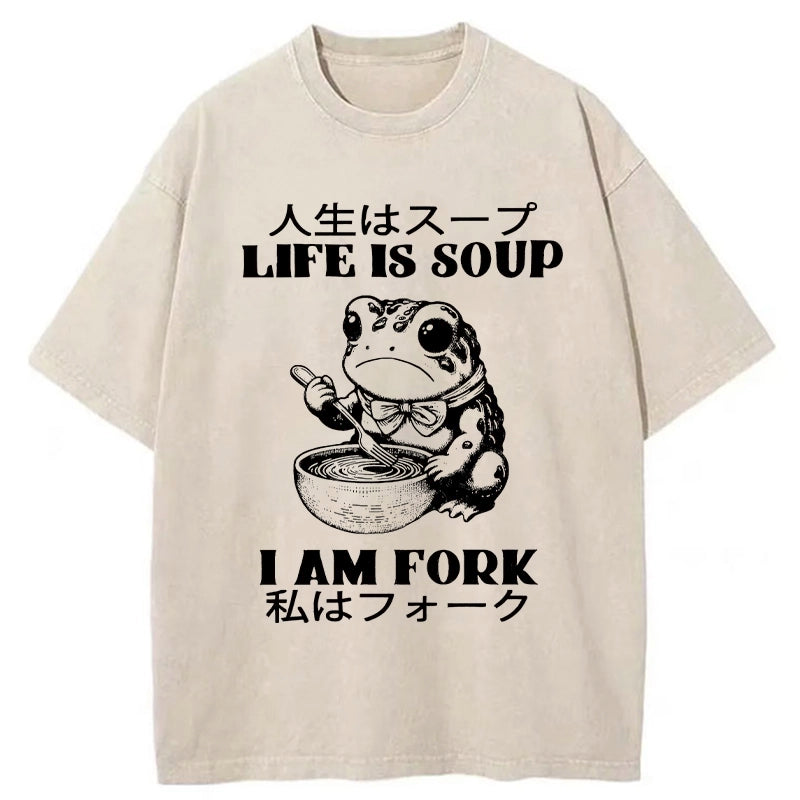 Tokyo-Tiger Life Is Soup I Am Fork Washed T-Shirt