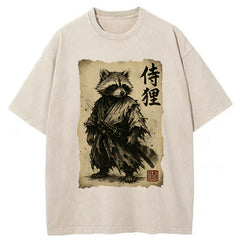 Tokyo-Tiger Retro Raccoon Samurai Washed T-Shirt