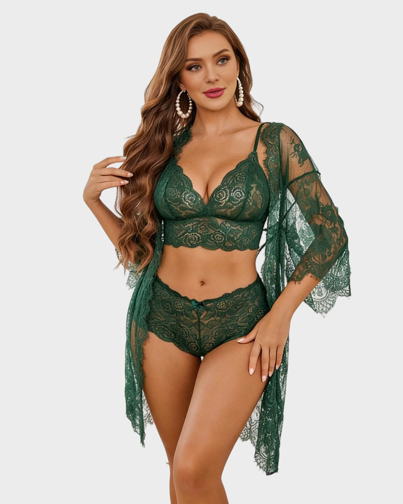 3-Piece Sheer Floral Lace Sleepwear Set - view 6