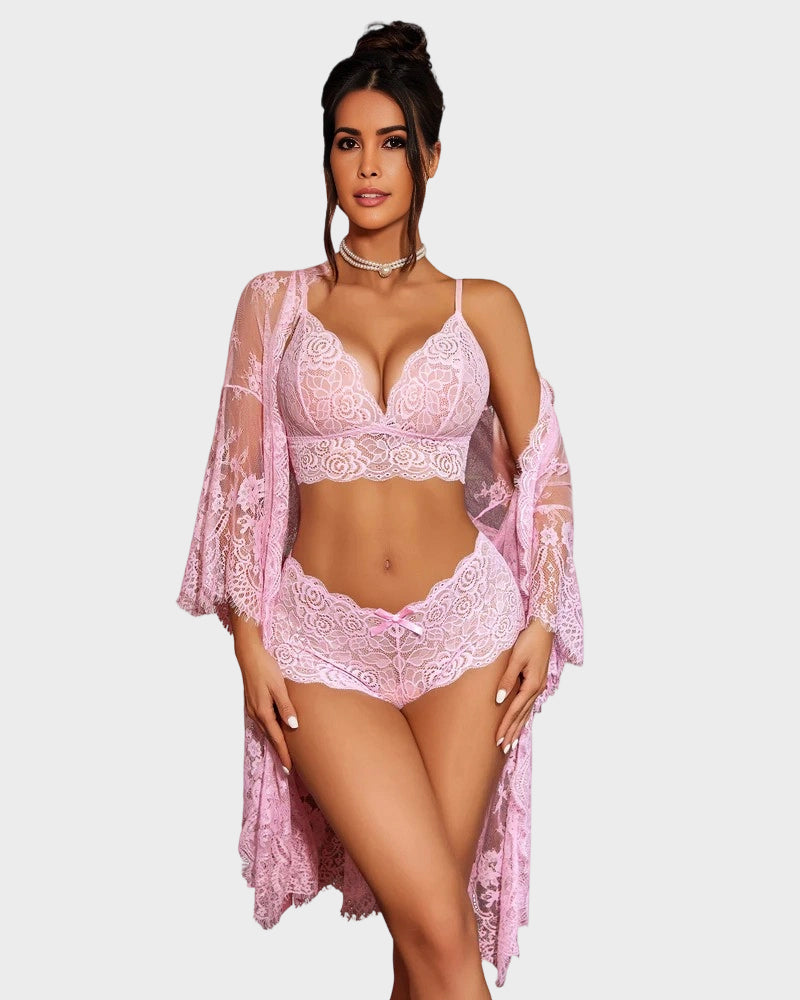 3-Piece Sheer Floral Lace Sleepwear Set - view 8