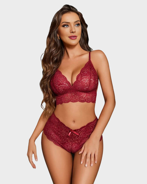 3-Piece Sheer Floral Lace Sleepwear Set - view 2