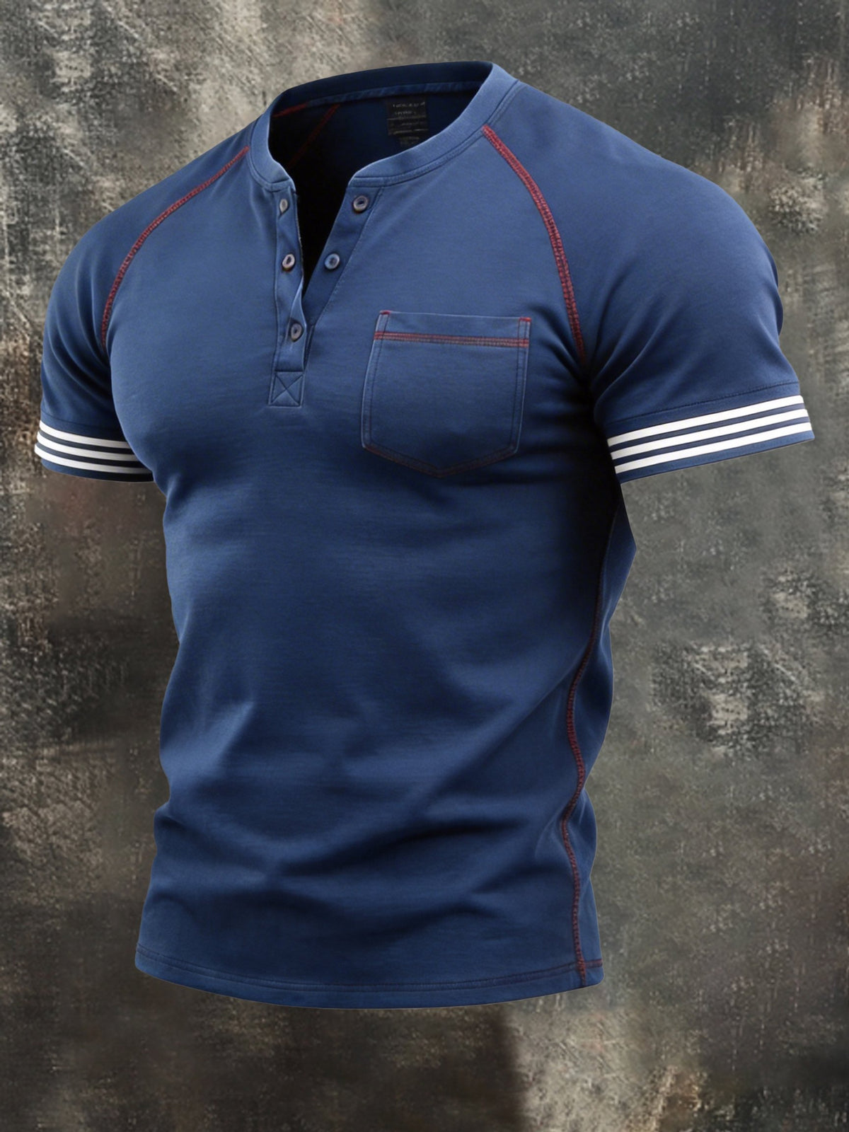 Men's Retro Contrast Henley Collar Short Sleeve T-Shirt