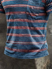 Men's Retro Striped Color Block V-Neck Short-Sleeve T-Shirt