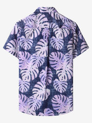 Men's Purple Hawaiian Casual Pocket Tropical Plant Print Button Up Beach Short Sleeve Shirt