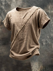 Men's Vintage Cotton and Linen Round Neck Short-Sleeved T-Shirt