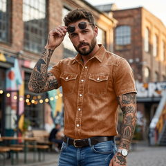 Vintage Western Denim Shirt(Short Sleeves)