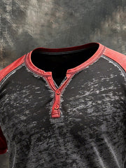 Men's Retro Contrast Henley Collar Raglan Short Sleeve T-Shirt