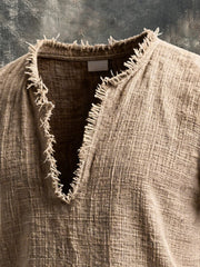 Men's Vintage Distressed Cotton and Linen V-Neck Short-Sleeved T-Shirt