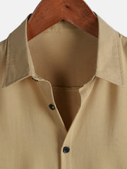 Men's Khaki Casual Solid Color Rayon Summer Short Sleeve Shirt