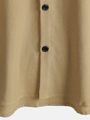 Men's Khaki Casual Solid Color Rayon Summer Short Sleeve Shirt