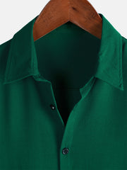 Men's Green Casual Solid Color Rayon Summer Short Sleeve Shirt