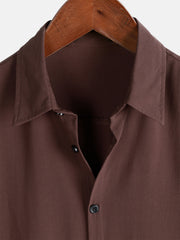 Men's Brown Casual Solid Color Rayon Summer Short Sleeve Shirt