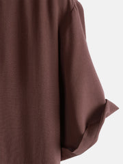 Men's Brown Casual Solid Color Rayon Summer Short Sleeve Shirt