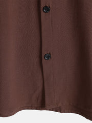 Men's Brown Casual Solid Color Rayon Summer Short Sleeve Shirt