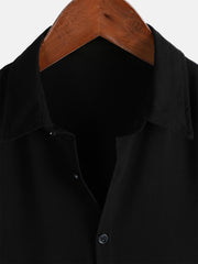 Men's Black Casual Solid Color Rayon Summer Short Sleeve Shirt