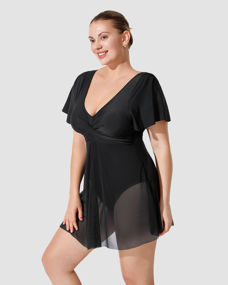 Plus Size Full Coverage Ruffle Swimdress - view 2