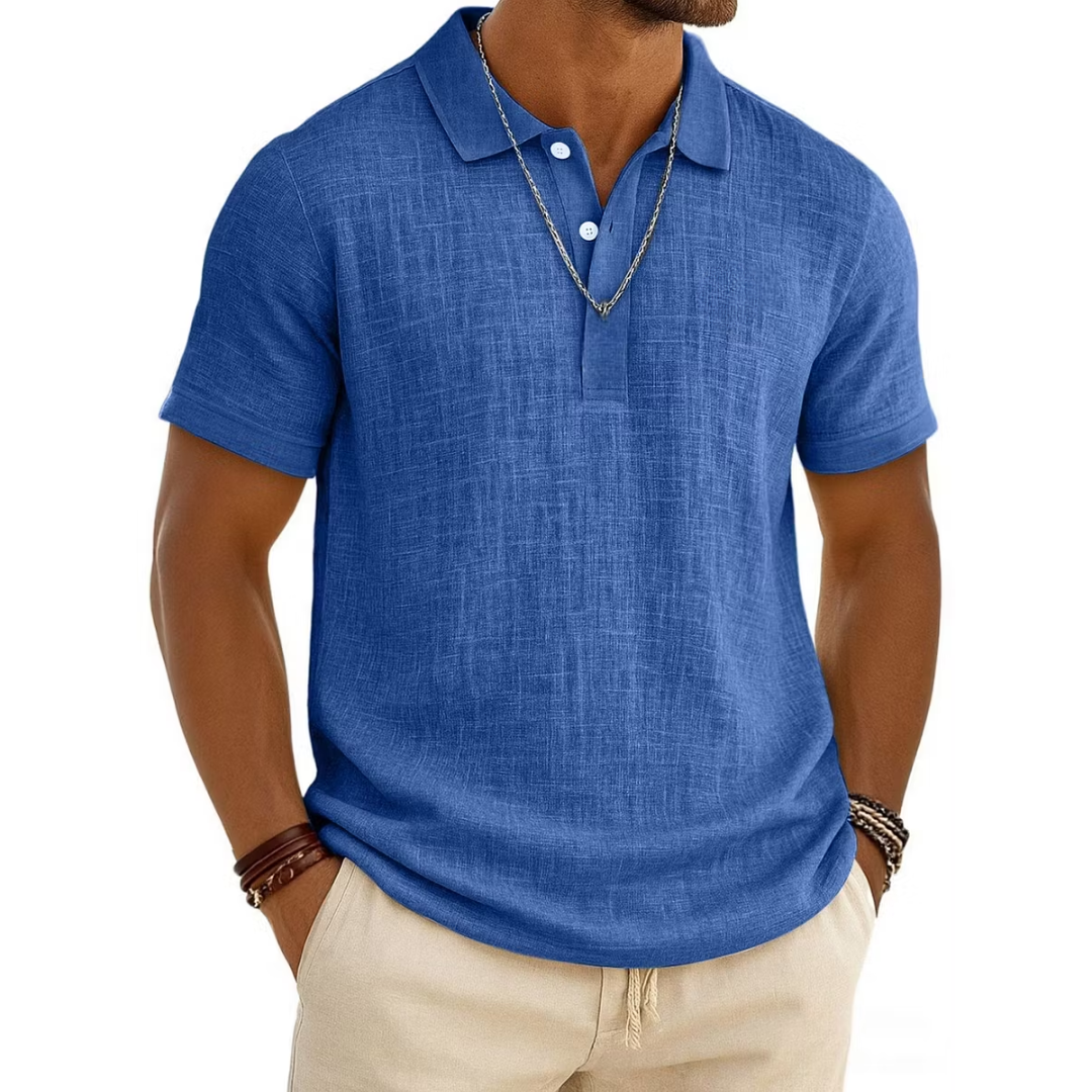 Men's Slub Cotton-Linen Casual Polo Shirt