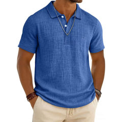 Men's Slub Cotton-Linen Casual Polo Shirt