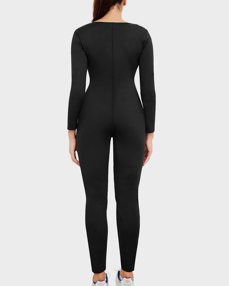 Open Bust Front Zipper Full Body Sauna Jumpsuit - view 3