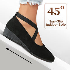 💖Black Friday Mega Deal – 50% off!💖Elegant Solid Color Elastic Strap Low Wedge Shoes