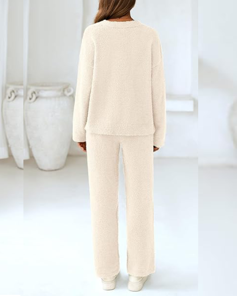 Soft Fuzzy V-Neck Loungewear Set - view 2