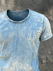 Men's Retro Washed Distressed Crew Neck Short-Sleeve Top
