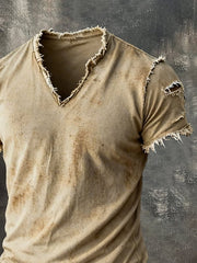 Men's Retro Pure Cotton Washed Casual V-Neck Short-Sleeve Top