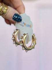 Dotted Huggies Metal Hoops - Cream