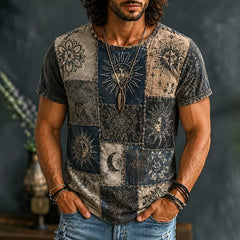 Men's The Mysterious Sun Retro Boho Art Print Casual Short Sleeve T-shirt