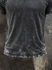 Men's Retro Distressed Frayed Edge Small V-Neck Short-Sleeve Top