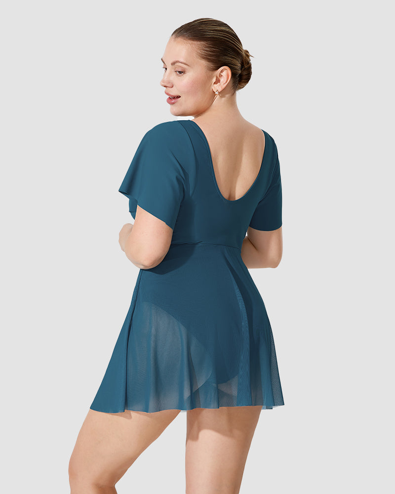 Plus Size Full Coverage Ruffle Swimdress - view 13