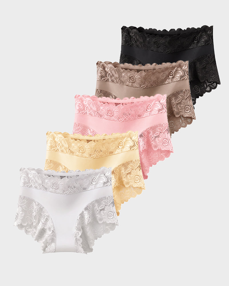 5-Pack Mid-Waist Lace-Trim Panties